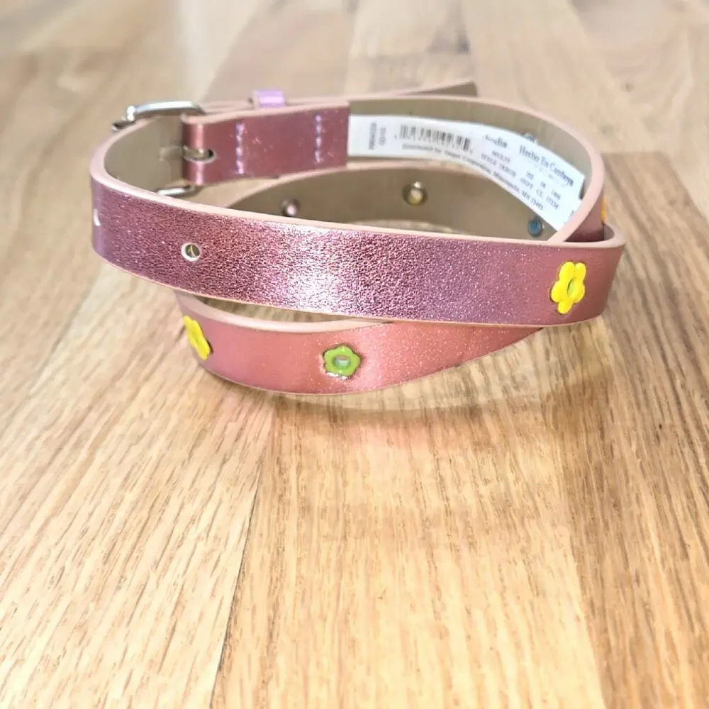 Target Girls pink, metallic Faux leather belt colorful flower